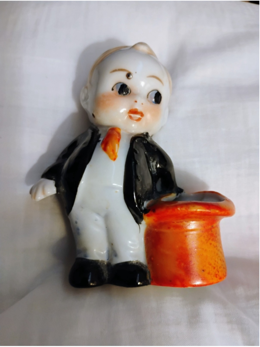 4" Ceramic Tuxedo Boy TOOTHPICK Holder Made In Japan 1930's
